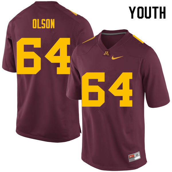Youth #64 Conner Olson Minnesota Golden Gophers College Football Jerseys Sale-Maroon - Click Image to Close